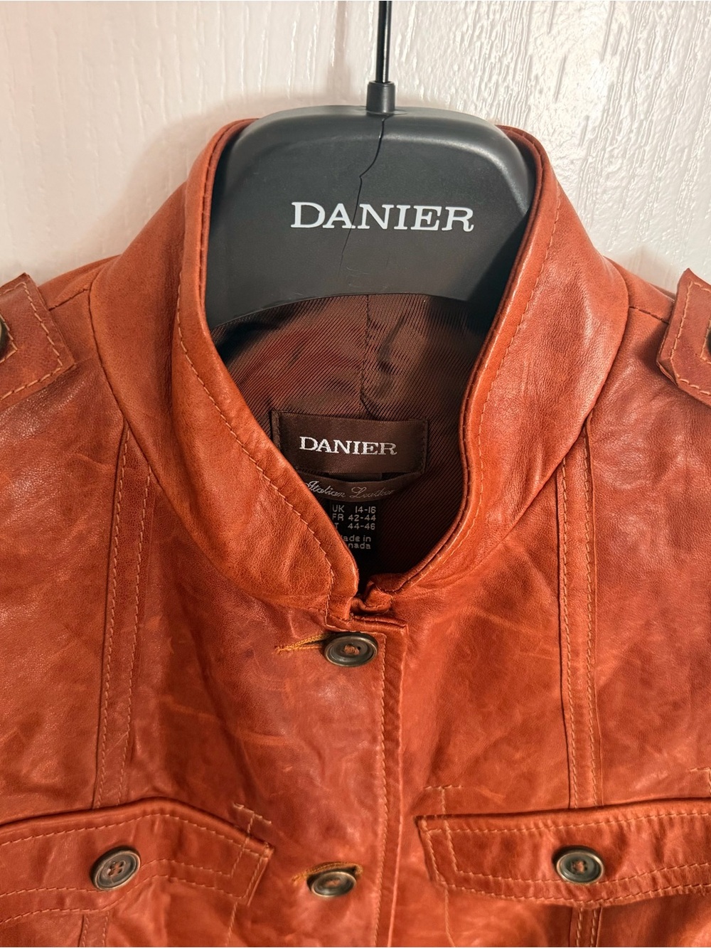 Danier Rust Leather Button-Up Military-Style Jacket - Picture 4 of 7